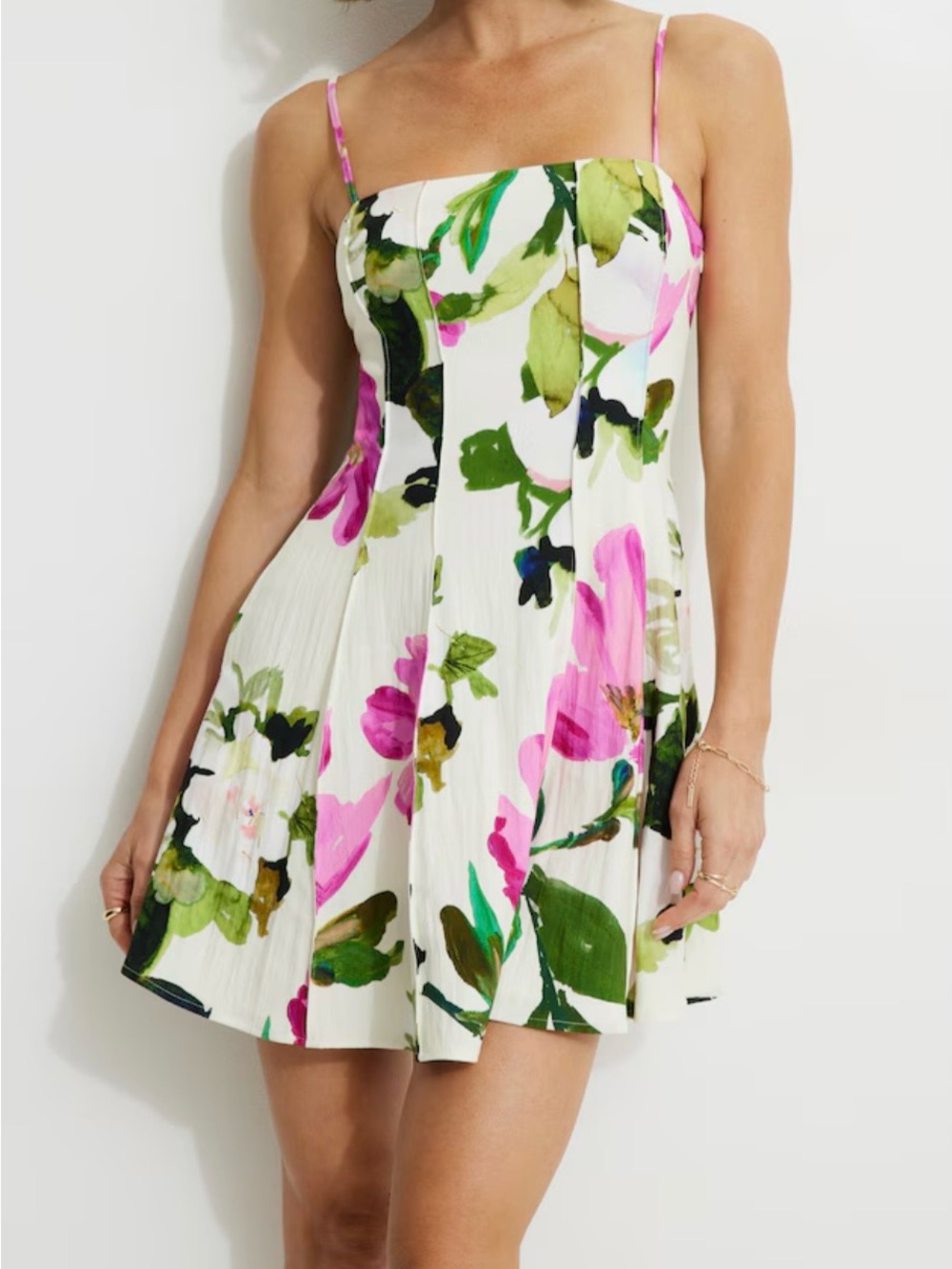 Ivory Floral front seam mini dress